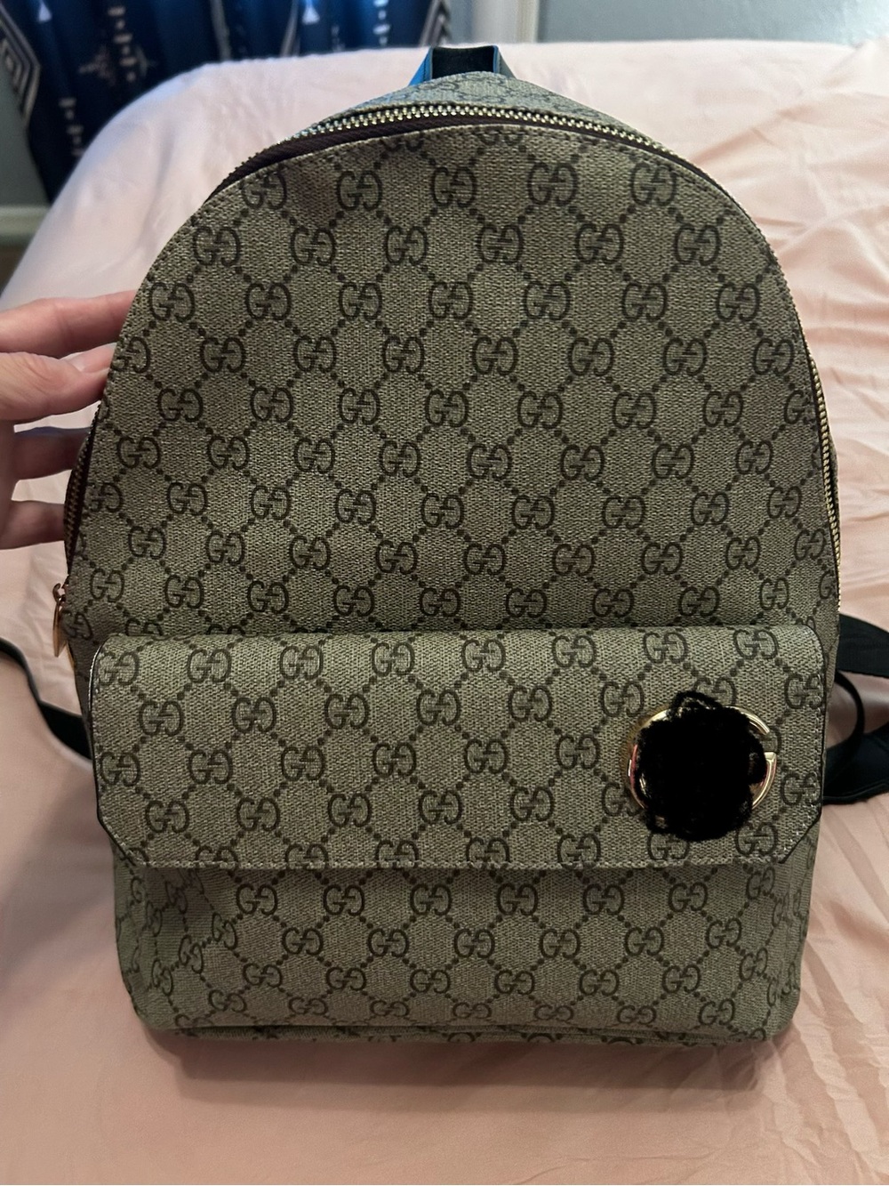 Designer-Pattern Cream Women's Backpack - Picture 7 of 9